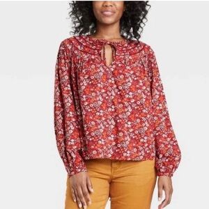 Universal Thread Women's Balloon Long Sleeve Tie-Front Top Cottagecore Boho XL